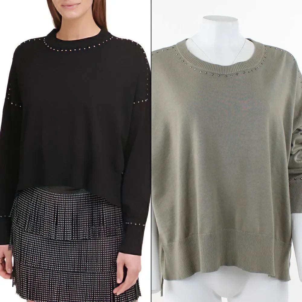 DKNY Stud-Trim High-Low Sweatshirt Gogo Pink XL